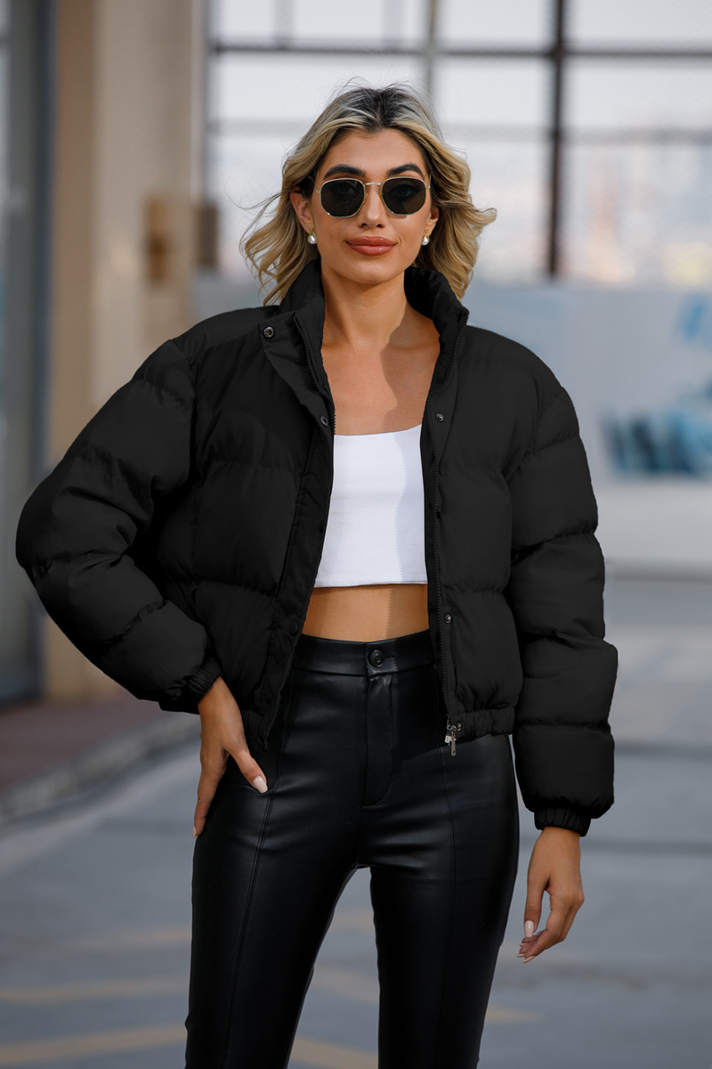 Women's fashion long sleeve high neck warm coat loose casual cotton-padded jacket_voghion.com