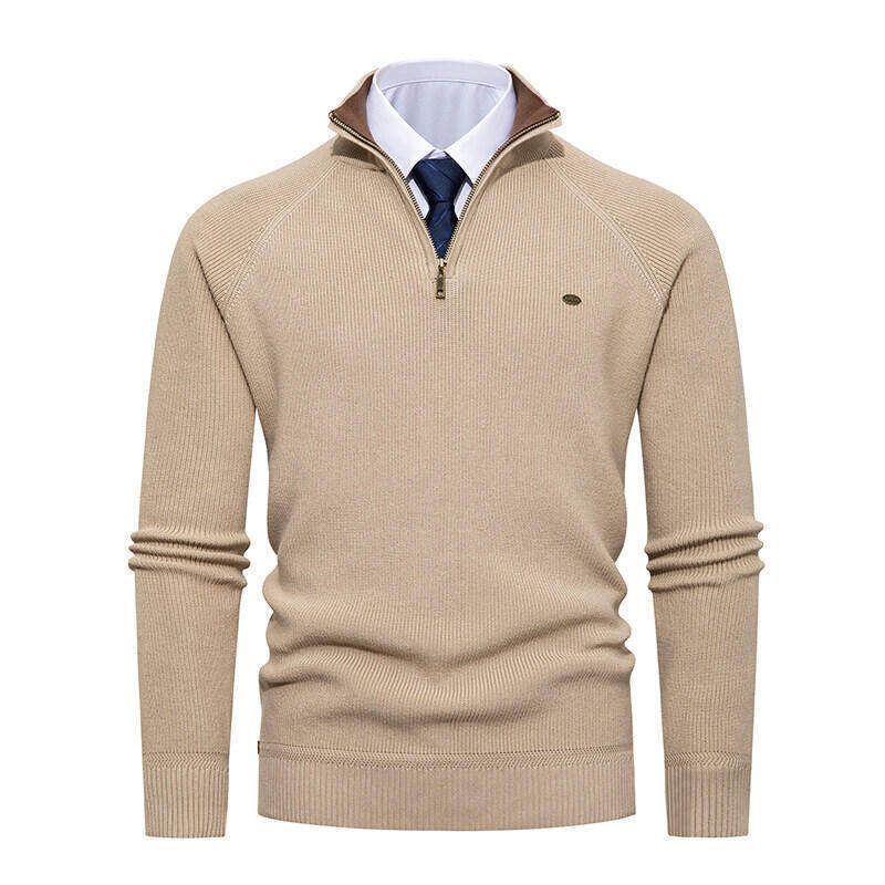 Rippstrickpullover für Herren – Pullover mit Stehkragen und Halbreißverschluss (verdickte Polyestermischung, schmale Passform, unverzichtbar für die Winter-Streetwear)_voghion.com