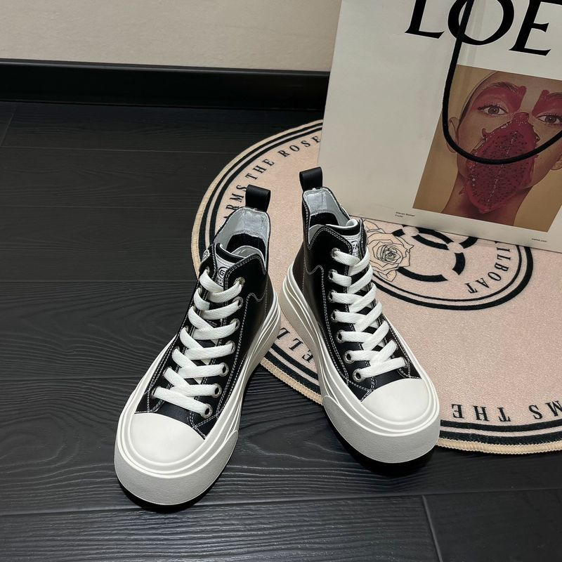 Casual High-Top White Shoes Women's 2023 Autumn New Thick-Soled Board With Lace-Up Sports Students' All-Match Breathable_voghion.com