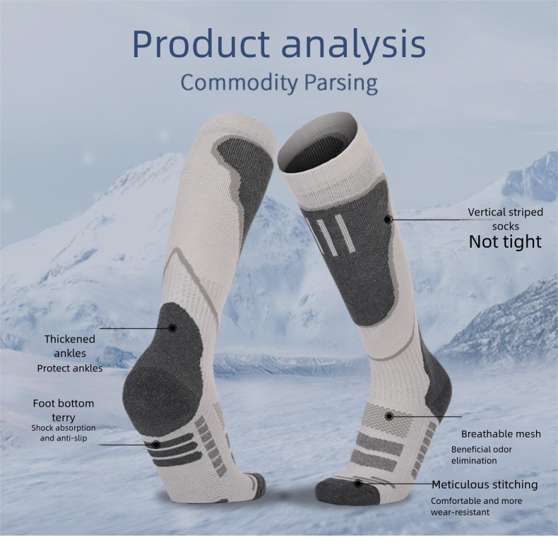 Skarpety narciarskie High Tube Ski Quick-Dry Terry Sports damskie, turystyczne, z grubym spodem z ręcznika, męskie_voghion.com