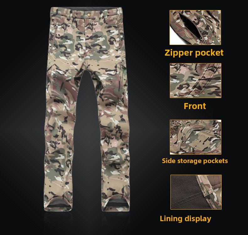 Bird Cold-Proof Soft Shell Jacket Men Hiking Waterproof Windproof Thickened Outdoor Warm Fleece Pants_voghion.com