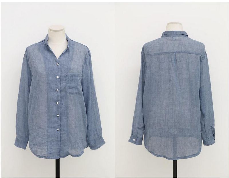 Abbigliamento da donna Camicie casual Maniche lunghe Camicie larghe e sottili da donna Camicia casual in lino Manica lunga Vestibilità ampia Leggera Protezione solare Top_voghion.com