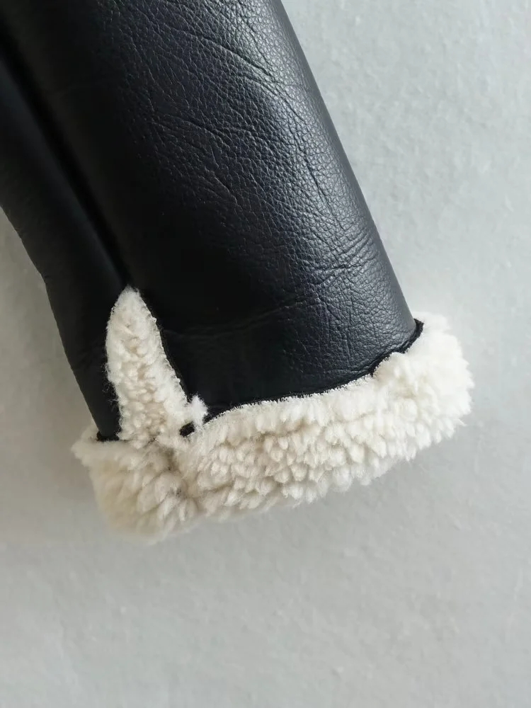 KLKXMYT TRAF kobiety 2023 moda gruby ciepły sztuczny shearling krótka kurtka płaszcz Vintage z długim rękawem zamek damska odzież wierzchnia_voghion.com