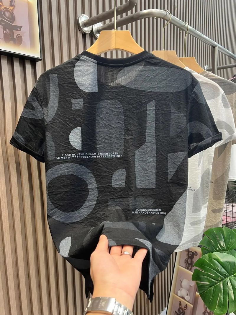 Men's Clothing Ice Silk Cotton And Linen Short Sleeved T Shirt Men's Summer New Round Neck Youth Personality Printing Slim Casual Half Sleeved Men_voghion.com