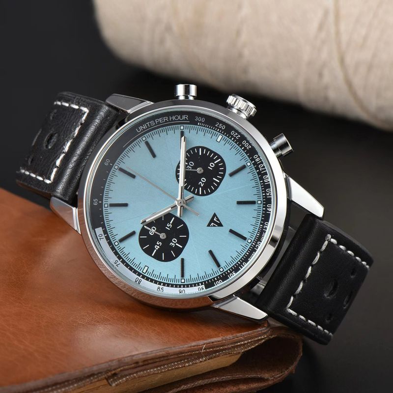 Chronograph Men's Casual Five-Hand Multi-Function Waterproof Luminous Leather Strap Quartz Watch_voghion.com