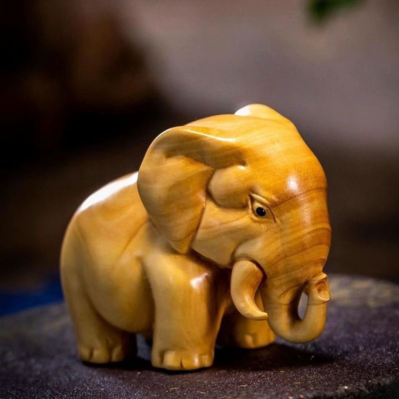 Boxwood Three Treasures Rhino Hippo Elephant Handheld Piece Handmade Carving Home Desk Ornament_voghion.com