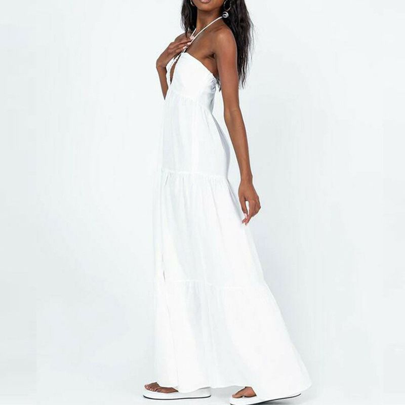 Abito estivo da donna con scollo a V e scollo a V bianco 2025, stile bohémien_voghion.com