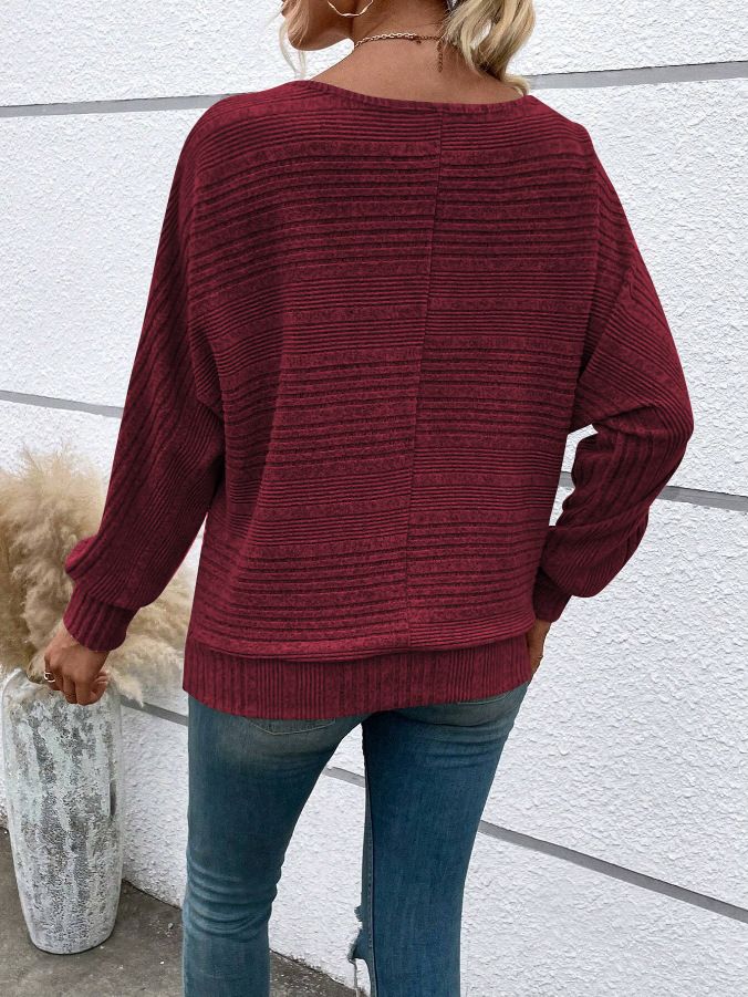 Autumn And Winter New Comfortable Casual Solid Color Long Sleeved Round Neck Patchwork Pullover Top T-shirt For Women_voghion.com