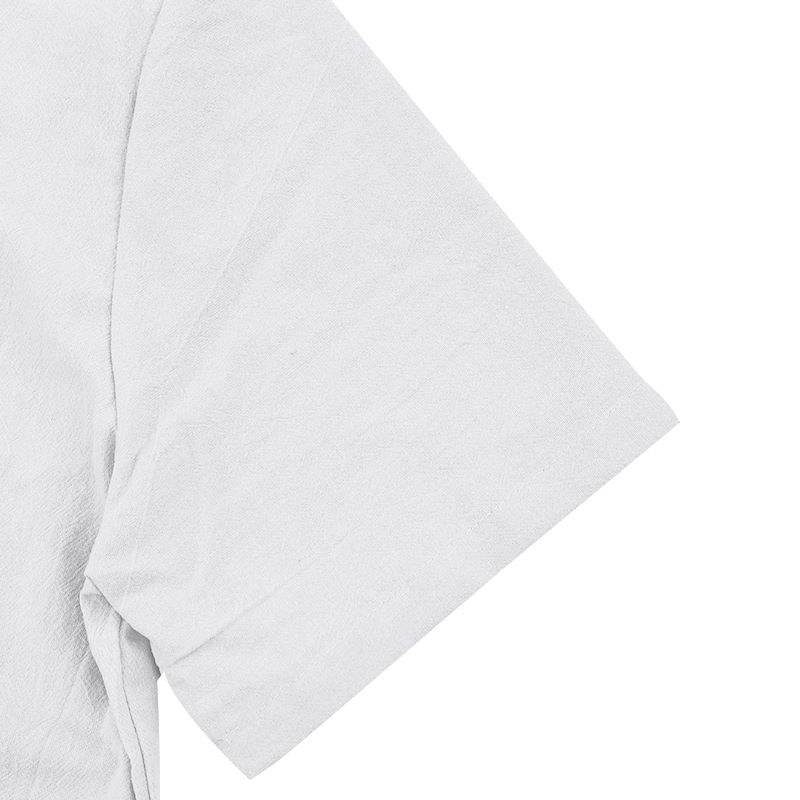 Camisa de lino de manga corta para hombre, nueva, de color liso, con cuello alto y bolsillo, holgada, informal_voghion.com