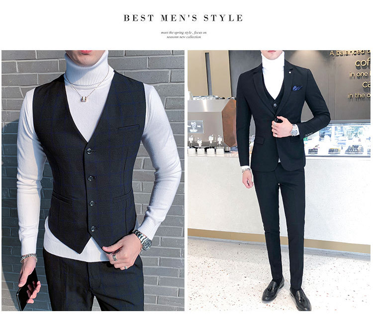 Terno de três peças masculino houndstooth terno de negócios estilo britânico colete terno de casamento masculino de três peças_voghion.com