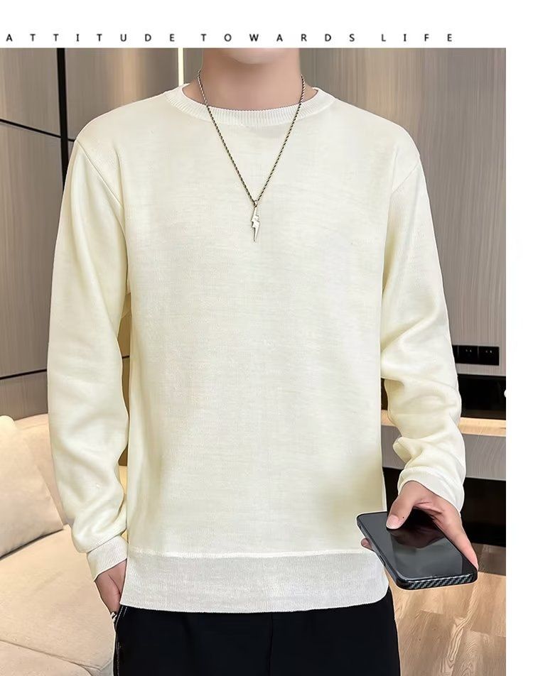 Abbigliamento maschile Maglione girocollo in velluto monopezzo autunnale e invernale da uomo, camicia con fondo foderato in pile spesso da uomo, 2024, nuovo top caldo tutto-fiammifero alla moda_voghion.com