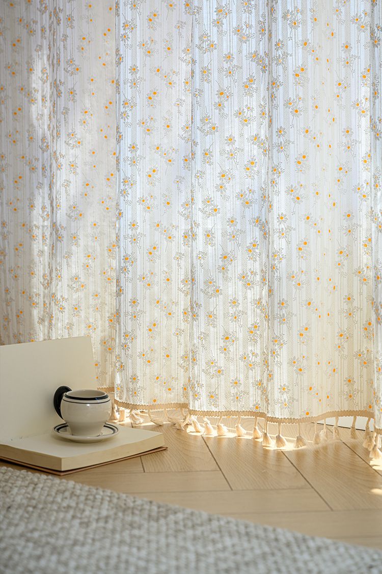 Cortinas de algodón semitransparentes de estilo japonés, sin perforaciones, con ganchos y ojales, con estampado floral bohemio y garabatos para sala de estar y dormitorio._voghion.com