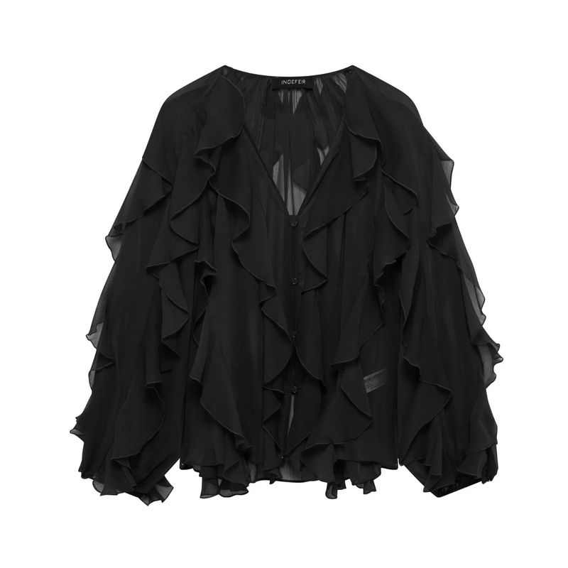 Camicia a tinta unita con decorazioni a strati, stile primaverile, per donna_voghion.com