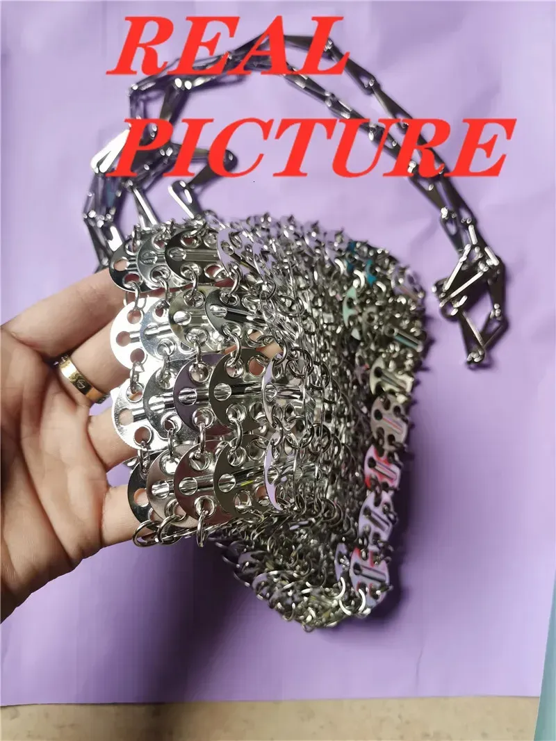 Vendo catena intrecciata con paillettes in metallo color oro argento per donna Y borsa da sera traforata per feste, custodia per cellulare 250324_voghion.com