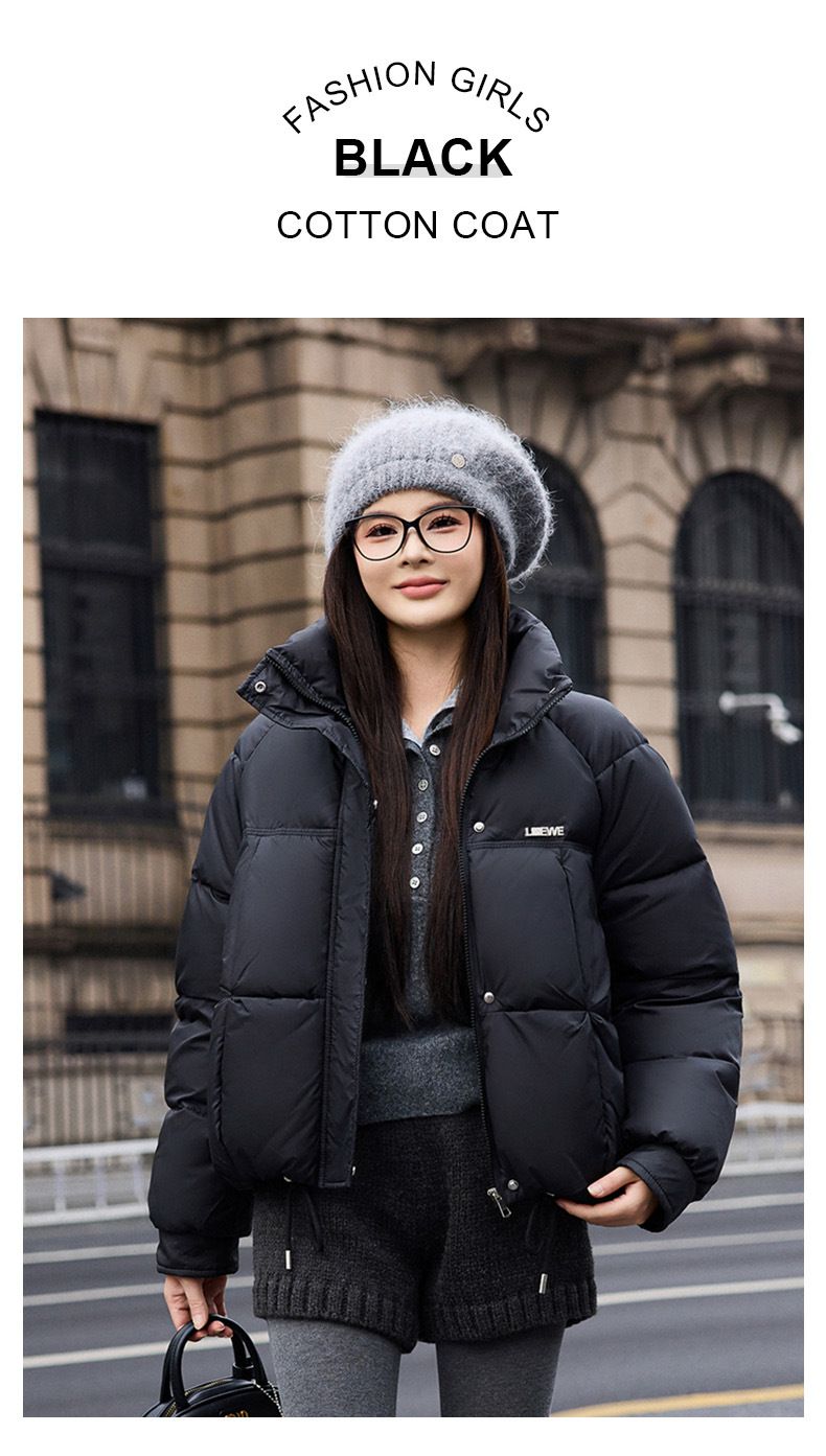 Casaco curto feminino de inverno com gola alta, agasalho acolchoado grosso e grande para mulheres pequenas, disponível em preto/branco/marrom/bordô_voghion.com