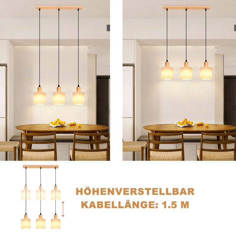 Glitzerlife Pendelleuchte Weiß Esstisch Hängelampe Holz - Vintage E14 Hängeleuchte Rustikal Hängend Pendellampe Stoffschirm Für Küche Wohnzimmer Arbeitszimmer_voghion.com