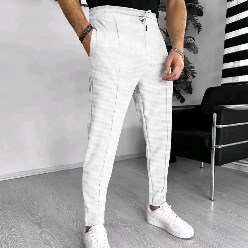 2023 Summer New Men's Waffle Drawstring Sports Casual Pants_voghion.com