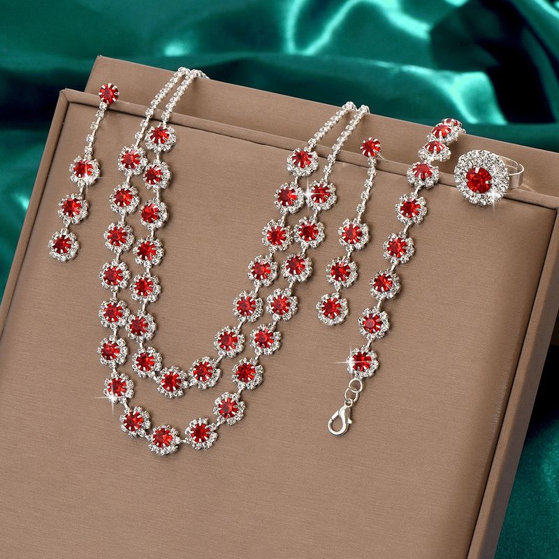 Conjunto de joyas para mujer, joyería de moda, venta al por mayor, accesorios de boda, conjunto de collar y pendientes de diamantes con girasol de doble capa, joyería_voghion.com