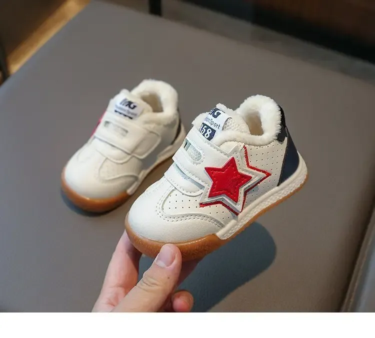 Scarpe da ginnastica invernali per bambini, calde, casual, con stelle, in PU, con gancio e passante, bianche, morbide e antiscivolo, per bambini piccoli, sportive_voghion.com