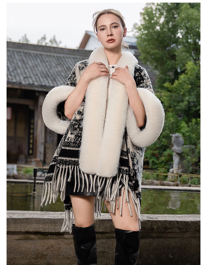 Women's Shawls New Knitted High Grade Shawl Cape Retro Elegant National Style Fringed Shawl Warm Versatile Coat_voghion.com
