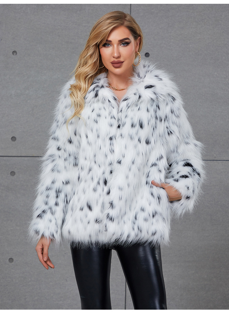 Damenmode-Luchs-Leopardenfell-Mantel mit warmem Revers und Fuchspelzimitat_voghion.com
