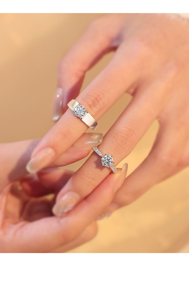 Anel de diamante com pedra de alto carbono casais para se casar, prata pura um par de ordens simuladas, anéis para casamento_voghion.com