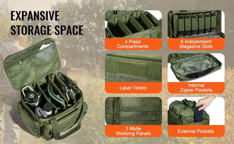 VEVOR Range Bag For 4 Pistols Tactical Gun Range Bag Single Shoulder Strip Green_voghion.com