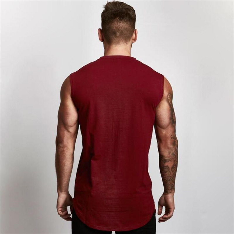 T-shirt senza maniche sportiva estiva solida con piastra liscia Canotta fitness da uomo Canotta da allenamento da corsa in puro cotone_voghion.com