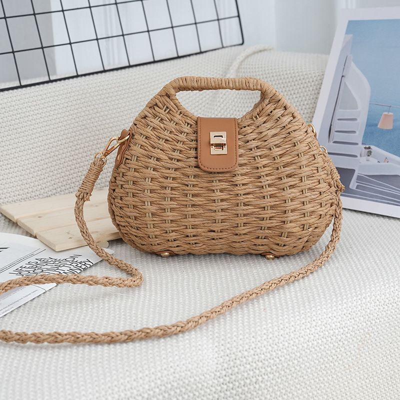 Nuova borsa a tracolla intrecciata in stile coreano per le donne, borsa a mano con struttura in paglia per le vacanze estive in spiaggia_voghion.com