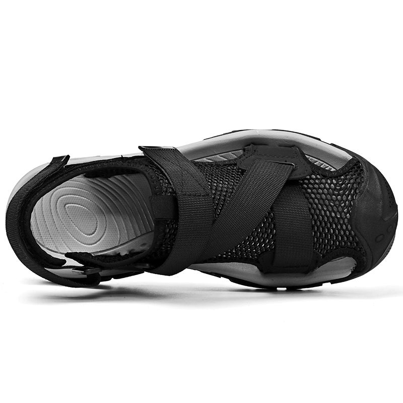 2024 Summer Men's Large Size Sandals Outdoor Beach Shoes Velcro Toe Sandals Head Layer Leather Breathable Casual Shoes_voghion.com