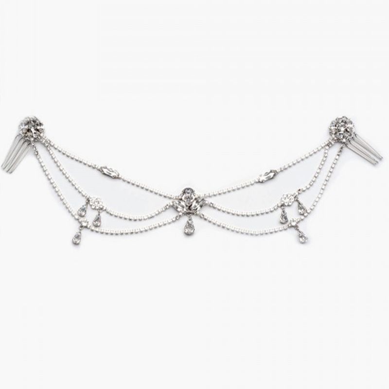 smykker mode flerlags zirkon hårkæde brud bryllup rhinsten pandekæde kvinder hårkæde_voghion.com