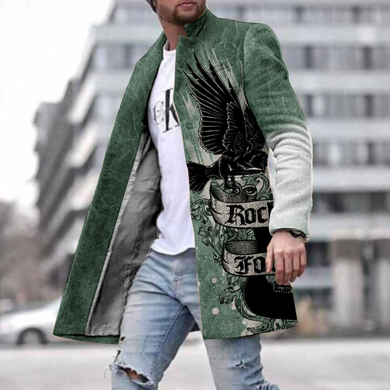 Spring New Men's Youth Woolen Standing Collar, Medium Length Pocket Casual Men's Coat_voghion.com
