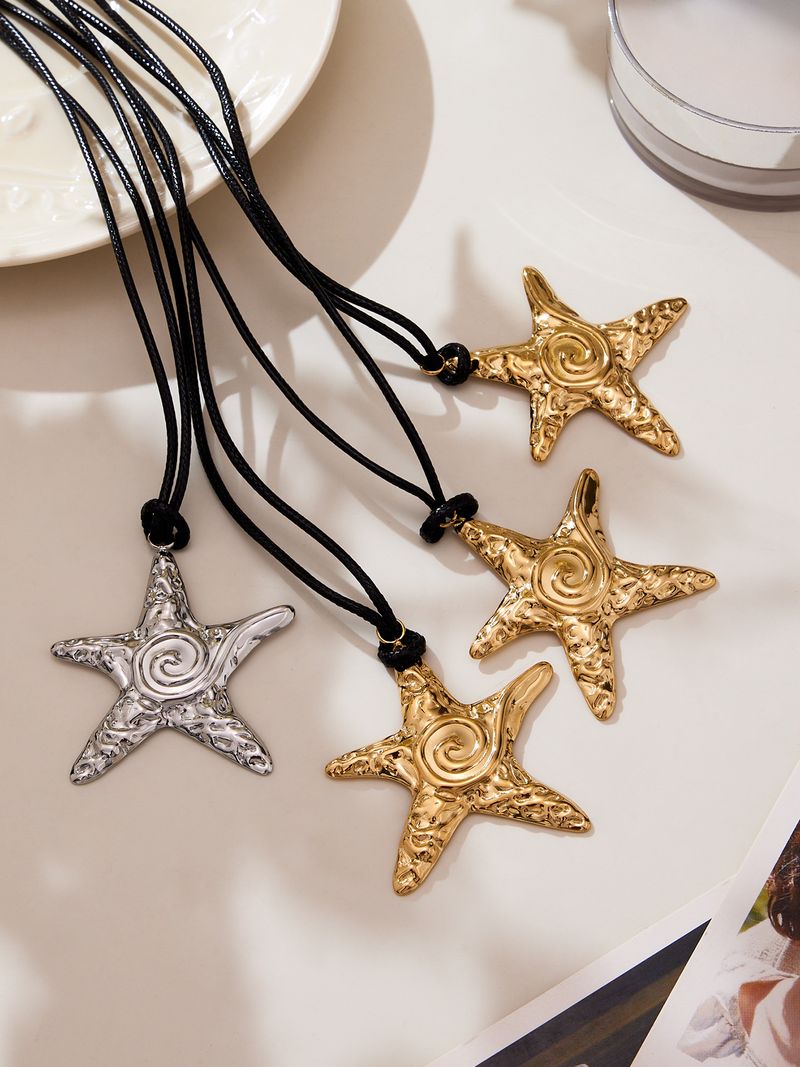 Sugar Cube Niche Retro Irregular Starfish And Patrick Star Pendant Long Leather Rope Sweater Chain Sweet And Cool Exaggerated Clavicle Chain_voghion.com