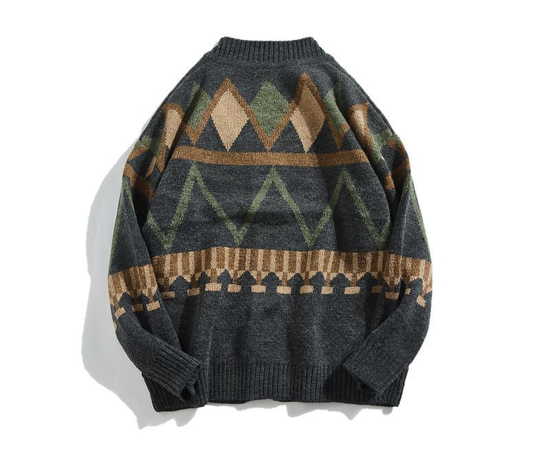 Lässiger Herren-Strickcardigan mit V-Ausschnitt – Oversize-Pullover mit Color-Blocking-Design, leicht und bequem für Frühling und Herbst_voghion.com