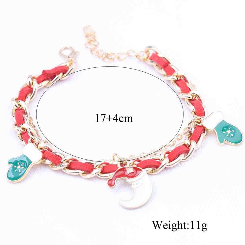 Fashion Gold Plating Links Chain With Leather Inserted Bracelet With Dangling Christmas Charms_voghion.com