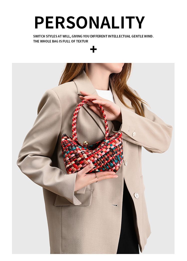 Woven Purses For Women Wallet Niche High-end Pure Handmade Color Stitching Shoulder Hobo Underarm Bag_voghion.com