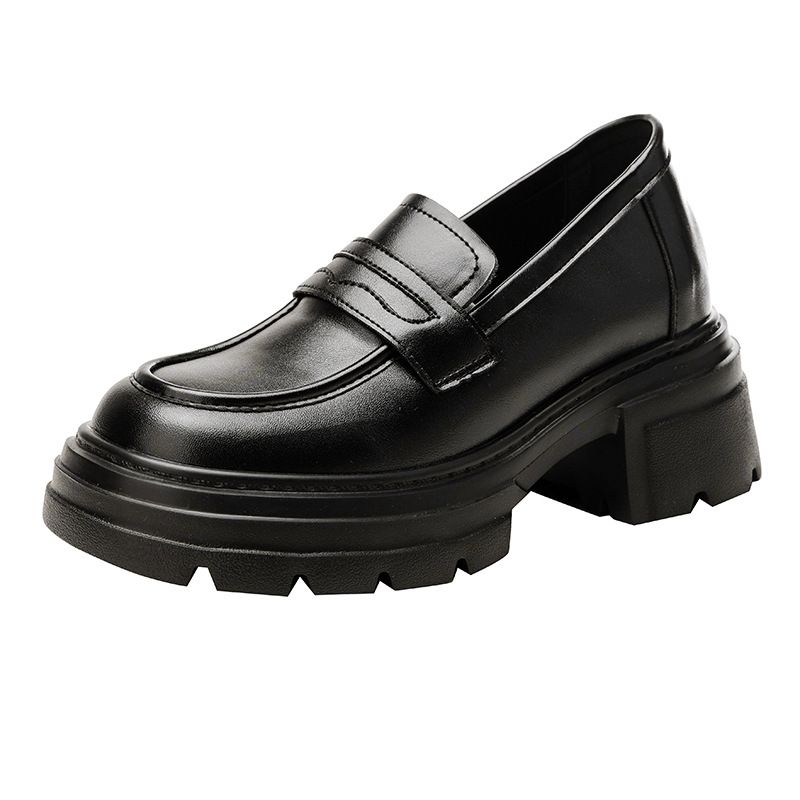 9CM kleine Slipper mit verstecktem Keilabsatz 2024 Neue Herbstschuhe im britischen Stil mit dicker Sohle und vielseitigen Lederschuhen_voghion.com