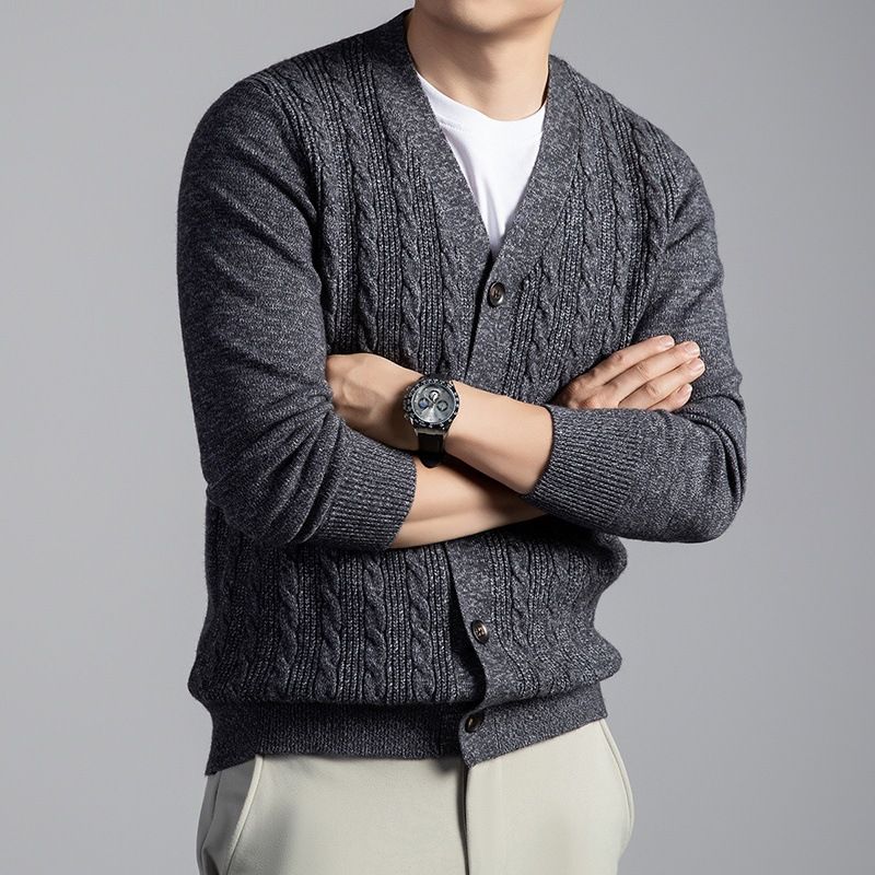 Autumn High-End Wool Cardigan 2025 New Style Middle-Aged Casual Solid Color Coat Sweater Men's Clothing_voghion.com