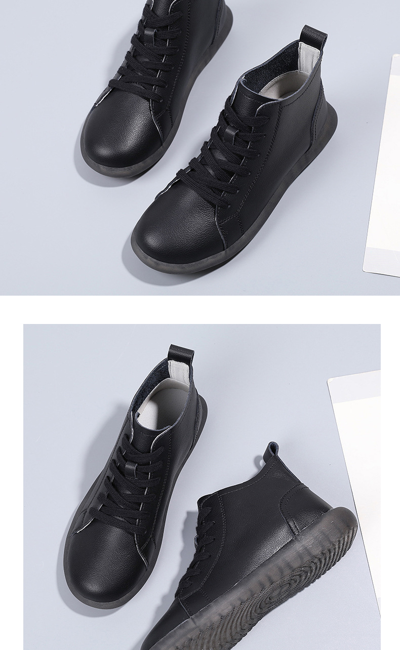 Herbst und Winter Neue koreanische kurze Single-Board-Schuhe für Damen mit mittelhohem Schaft und flachem Absatz, Martin-Stiefel mit Schnürung_voghion.com