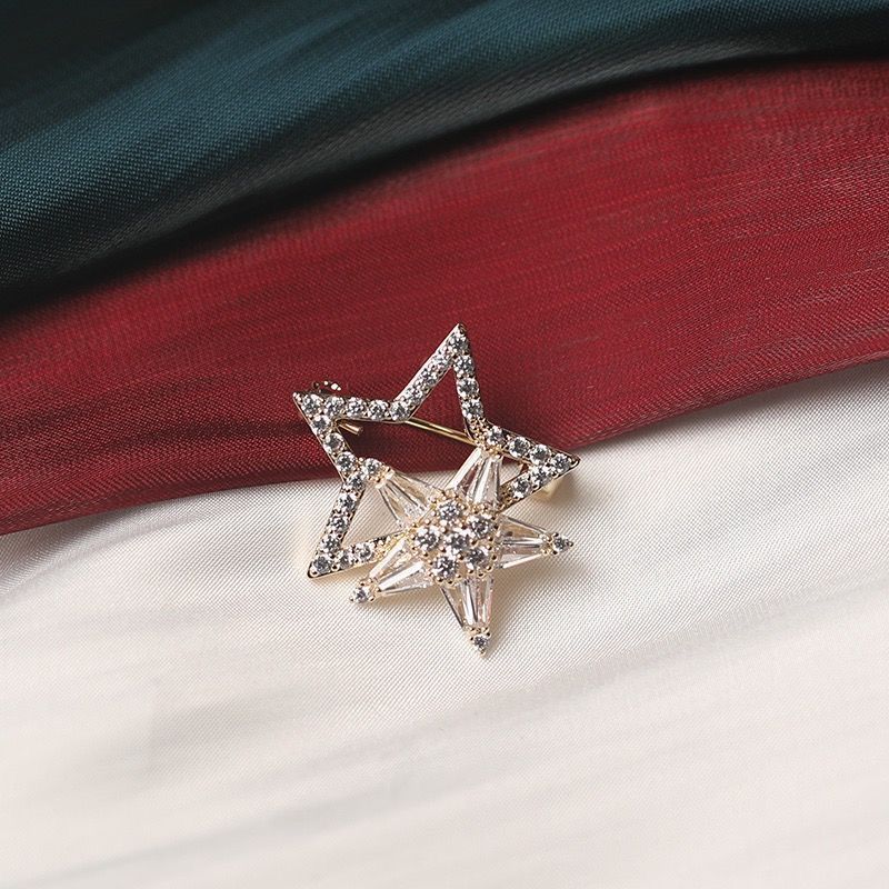 Double-layer Five-pointed Star Brooch, Personalized Simple Corsage, Suit Accessories, Clothes Neckline, Anti-light Pin, Versatile Badge_voghion.com