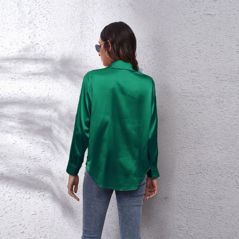 Camicia a maniche lunghe in raso di seta da donna, nuova_voghion.com