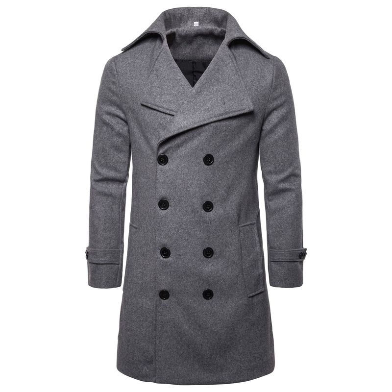 Mittellanger zweireihiger Windbreaker, modischer lässiger Slim Fit Herrenmantel, gerade_voghion.com