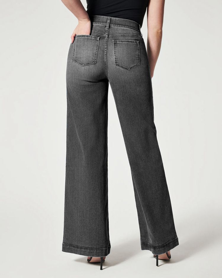 women's wide-leg mid-waist jeans high elastic elastic waist washed jeans for women_voghion.com