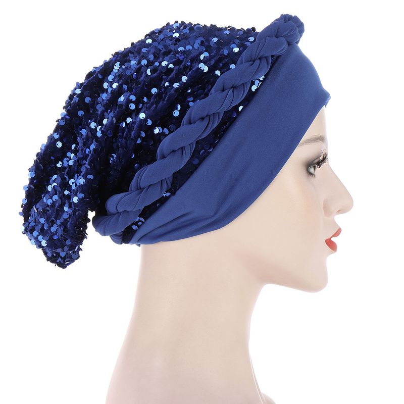 nuovo cappello intrecciato con paillettes sulla fronte a tesa piatta multicolore cappello con foulard musulmano cappello intrecciato con paillettes_voghion.com