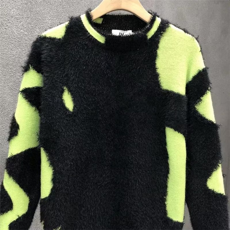Men's And Women's Autumn And Winter American Style Design Ripped Tassel Sweater Large Size Loose Round Neck Long Sleeve Knitted Sweater Jacket_voghion.com