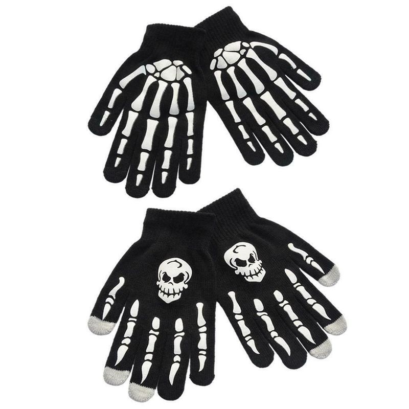 Winter Halloween Skull Claw Pattern Luminous Knitted Touch Screen Gloves Night Glow Performance Props Gloves_voghion.com