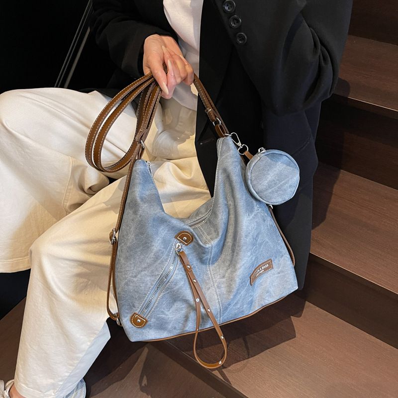 Borsa a tracolla in tela per donna, grande capacità, nuova tendenza moda 2025, casual, versatile, leggera, in denim_voghion.com
