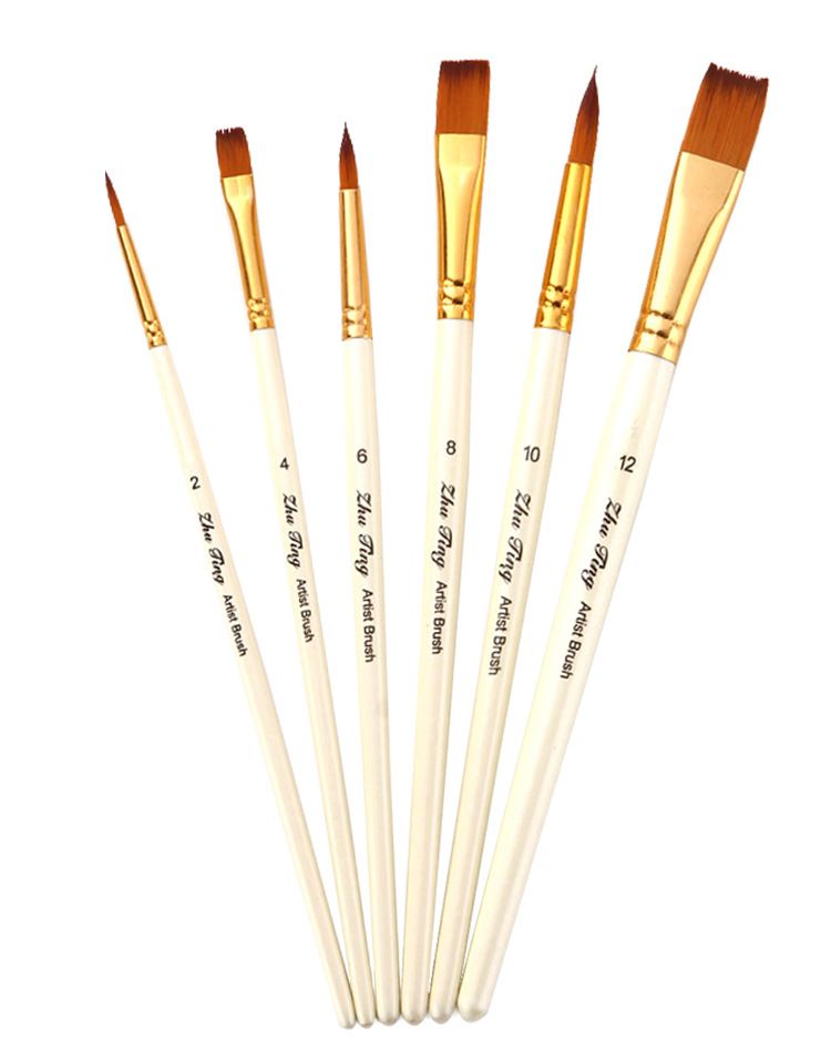 6 linen Rod brush two-color nylon wool watercolor brush student brush set Wholesale_voghion.com
