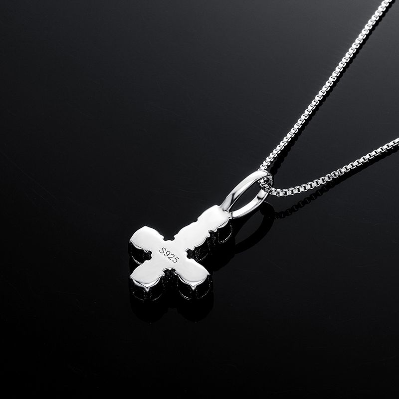 Collana Hip Hop con diamanti, collana cubana classica con croce invertita, ciondolo con diamanti rotondi, design di nicchia in argento sterling, collana semplice con zirconi_voghion.com
