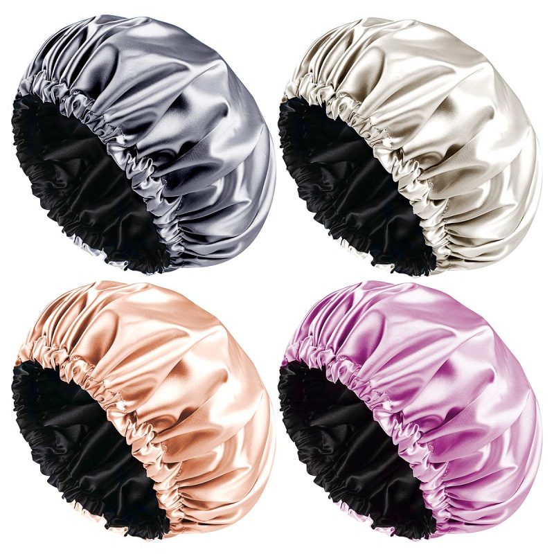 Produtos de banheiro Touca redonda grande à prova d'água para mulheres Touca de banho de cetim de camada dupla Forro de cetim de alta qualidade A cor pode ser personalizada_voghion.com